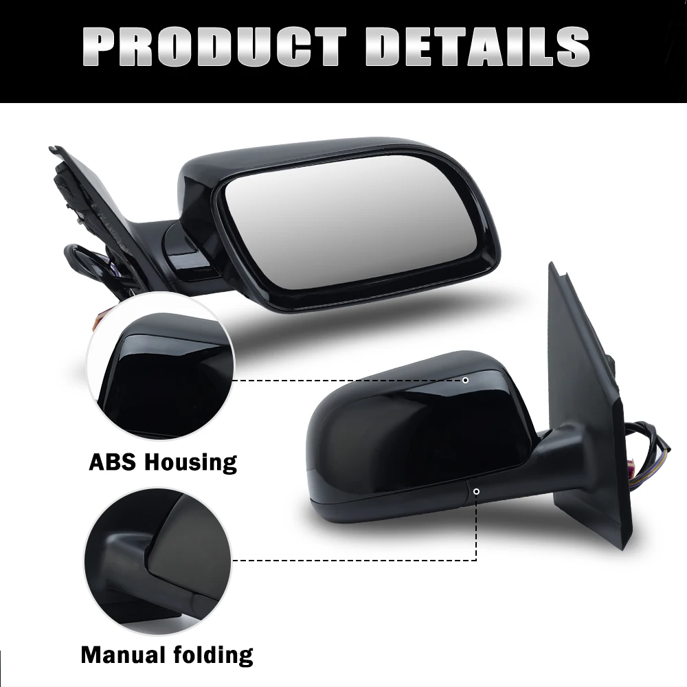 5 Wire Side Rearview Mirror Assembly For Volkswagen POLO MK4 2002-2005 Bright Black Heated Door Rearview Mirror Car Accessories