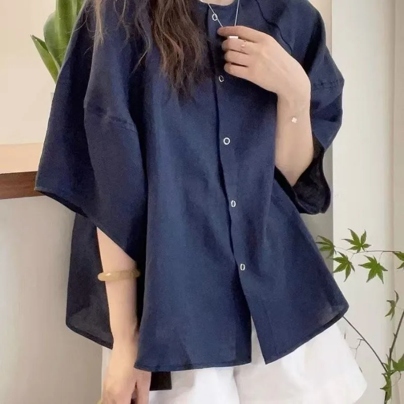 

Women Summer Simplicity Office Lady Solid Color O-neck Short Sleeve Shirts Ladies Fashion Temperament All-match Casual Tops