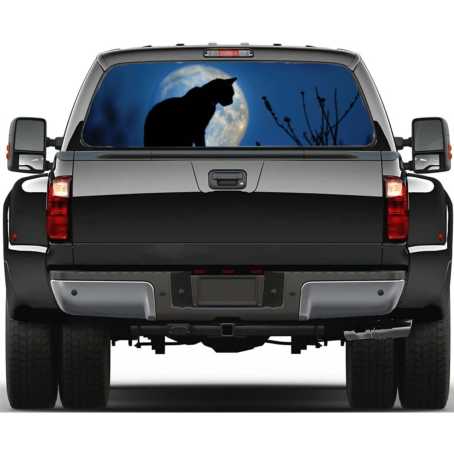 Cat with Full Moon Car Rear Window Decal Fit Pickup,Truck,Car Universal See Through Perforated Back Window Vinyl Sticker