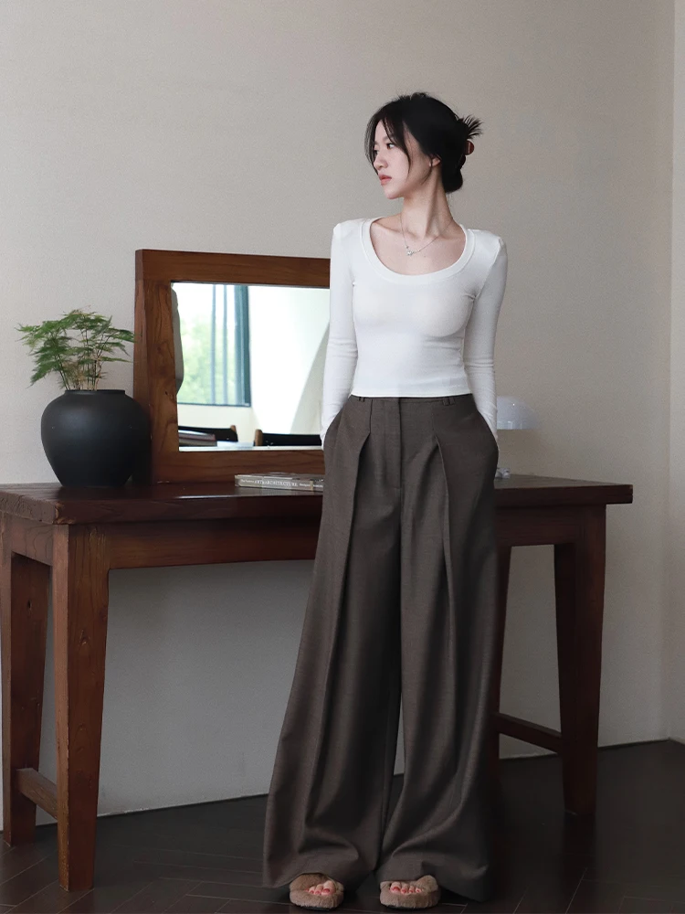 

SerioLudere Women's Slim Fit Long Sve T-irt Pure Color Inner Wear Top Design Sense Hollow out Waist for Commute