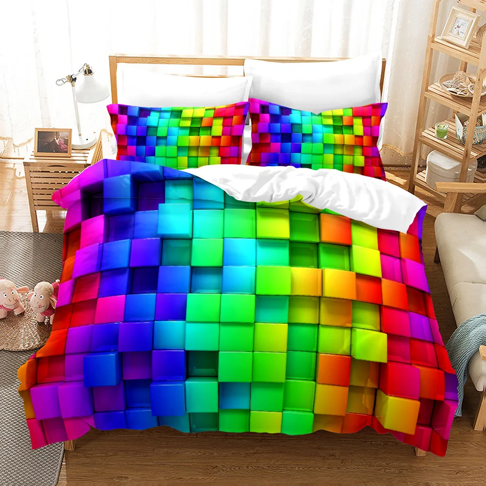 

3D Building Block Puzzle Chess Pattern Duvet Cover Set for Boy Girl Bedroom Quilt Covers Bedding Set with Pillowcase Home Decor