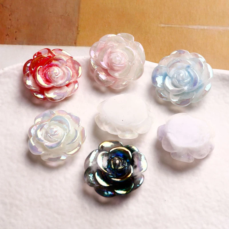 20MM 20PCS Dreamy Color Plated Rose Flower Bud Resin Accessories DIY Earrings, Earrings Hair Accessories Pendant Materials