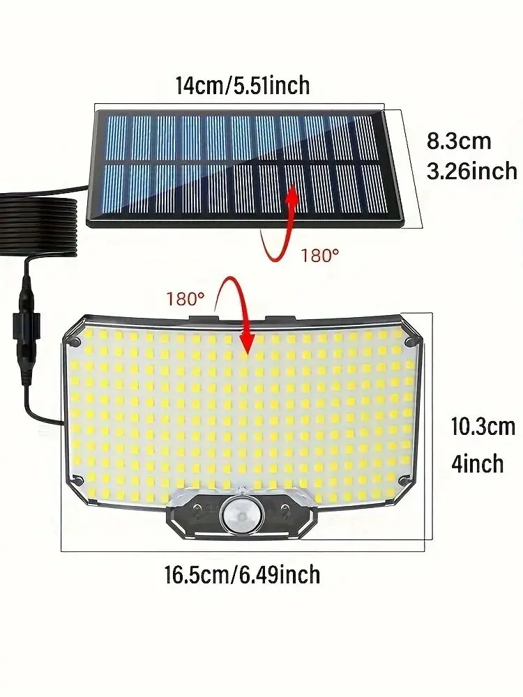 Aiopp 234LEDS Solar-Wandleuchte für den Außenbereich mit Fernbedienung, 1500 mAh Akku, wasserdicht, geteiltes Design, Bewegungsmelder-Flutlicht für Terrasse, Garage