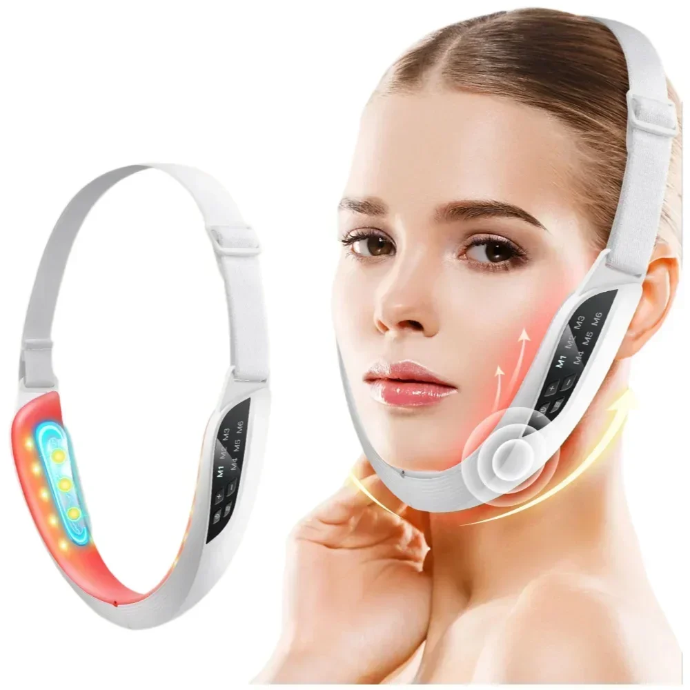 

6 Modes 8 Gears Electric Face Slimming Device Double Chin Remover V Shape Lift Belt Face Vibrate Slimming Massager USB Recharger