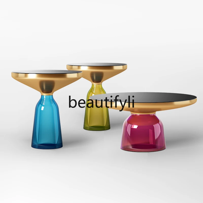 Nordic light luxury tempered glass coffee table combination edge table simple modern creative rounded corner table