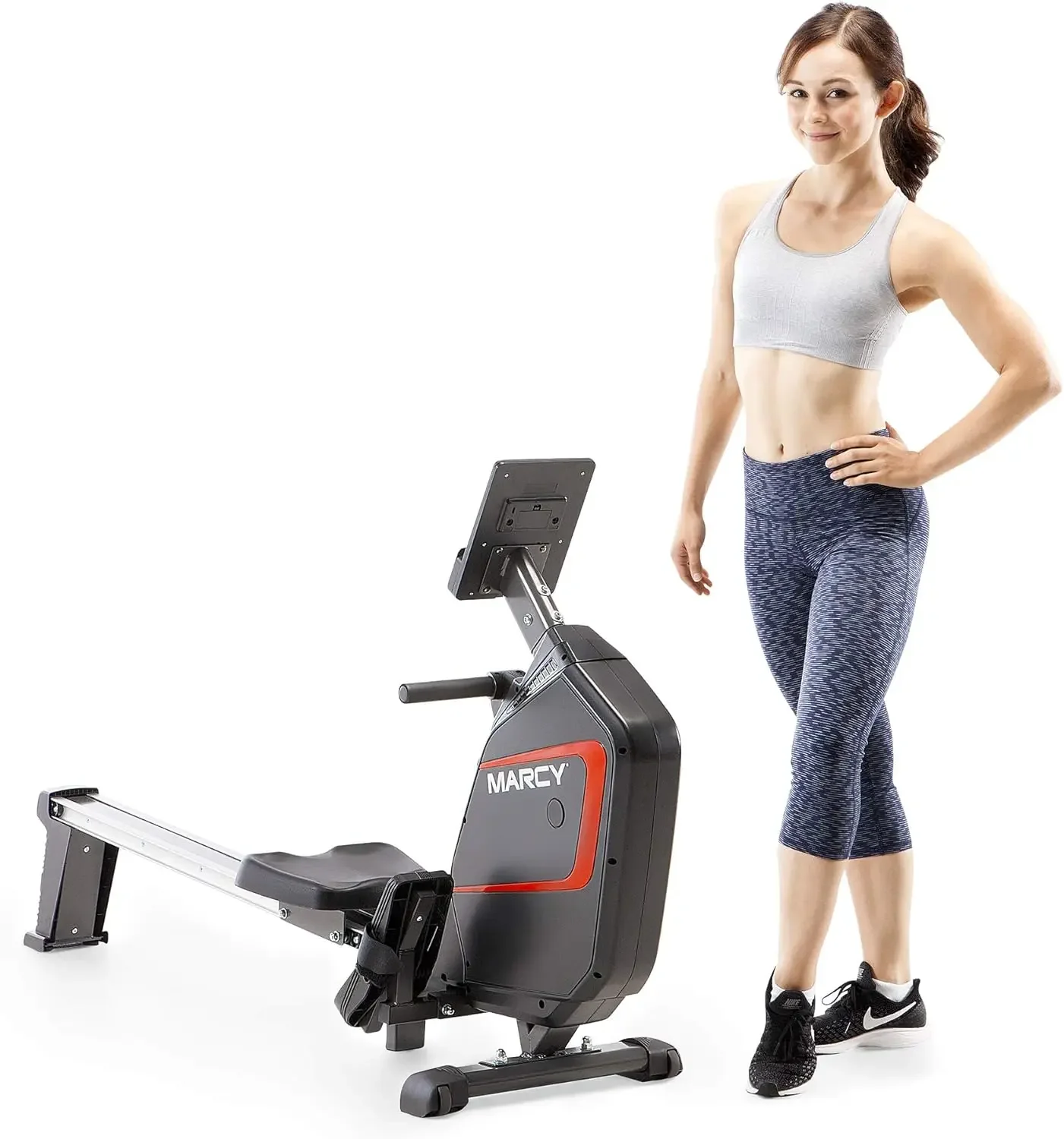 Compact 8-Level Adjustable Magnetic Resistance Rowing Machine with Transport Wheels