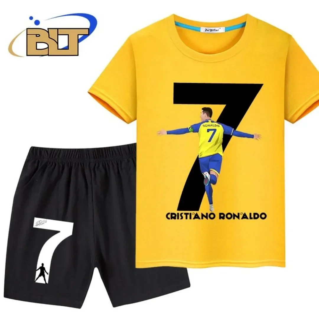 

Sports Shorts Set Suitable for Men and Women Comfortable, Sof 2025 Summer Ronaldo 3D Printed Summer Children's T-shirt Two piece