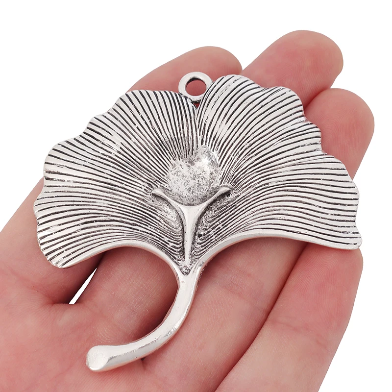 

3pcs Silver Large Ginkgo Leaf Bohemian Charms Pendants for Handmade Necklace Jewelry Making Findings
