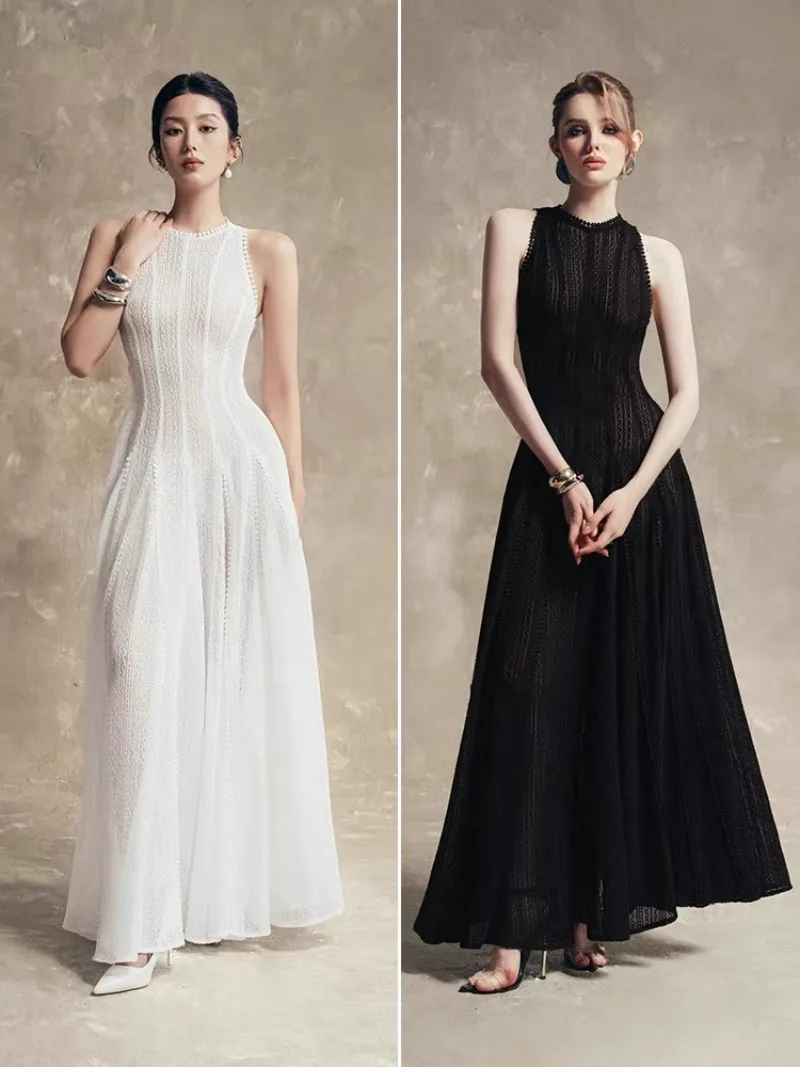 

Hot Girl Retro Lace Dress Women's Summer Sleeveless O-neck Slim A-line Long Dress Fashion Female Clothes