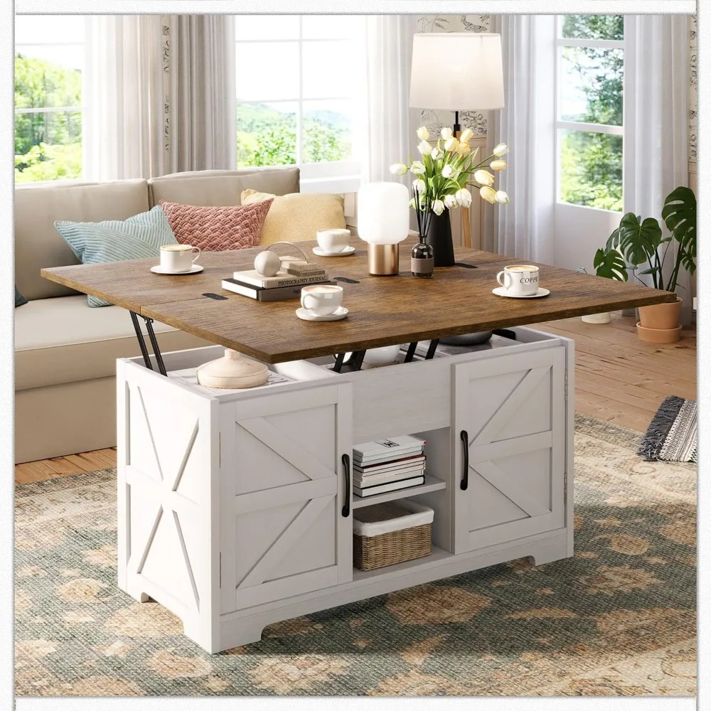 

Lift Top Coffee Table with Storage, 4 in 1 Multi-Function Convertible Tea Tables with Hidden Compartment, Farmhouse Center Table
