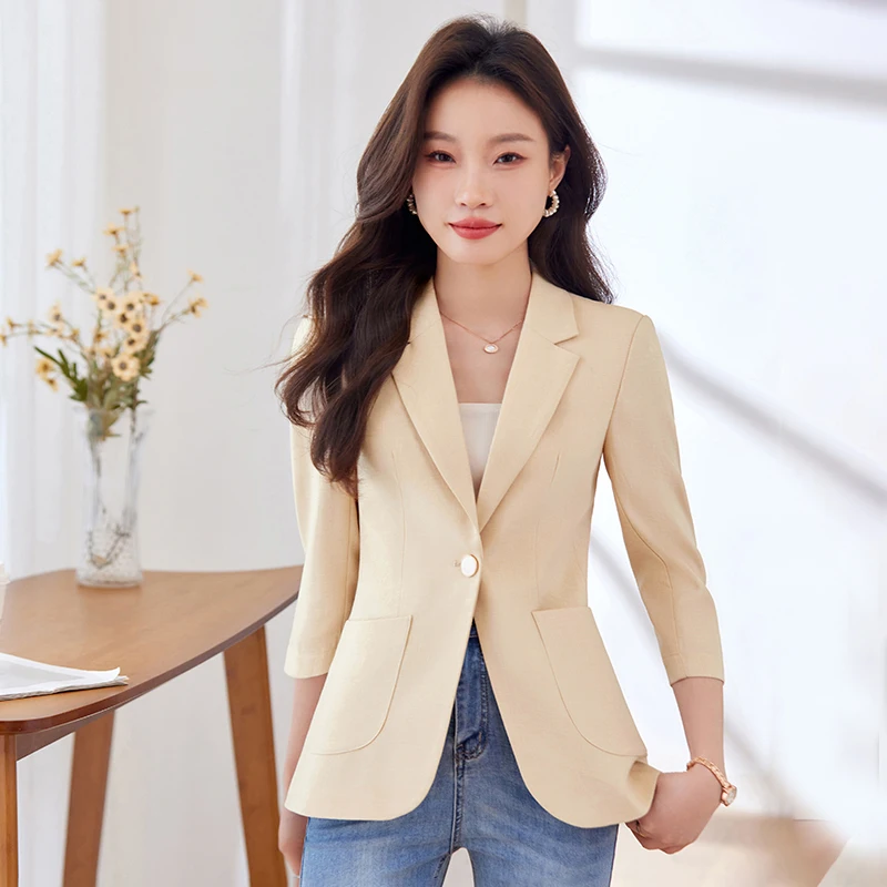 NAVIU Office Lady Elegant Fashion Skinny Patchwork Solid Color Button Notched Blazers Thin Spring Summer Womens Clothing