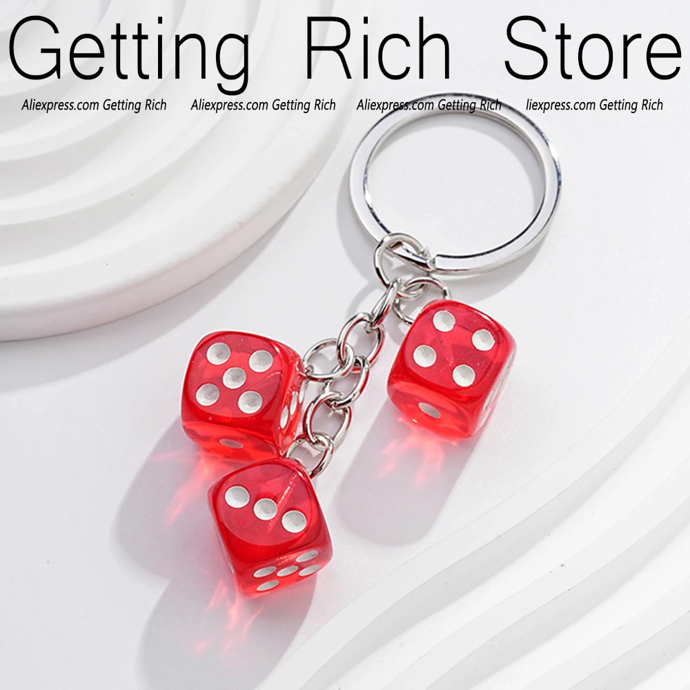 Simulated Resin Dice Charms Keychain Candy Color Resin Pendant Keyring Women Men Handbag Backpack Car Key Accessories Funny Gift