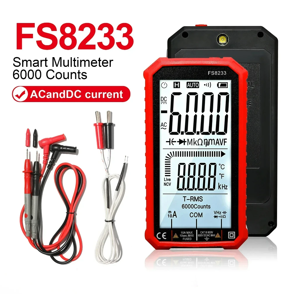 

FS8233 Counts Digital Multimeter Smart Auto Range 1000V 10A Tester Meter Ohm Hz Capacitance REL True RMS AC DC DMM Multitester