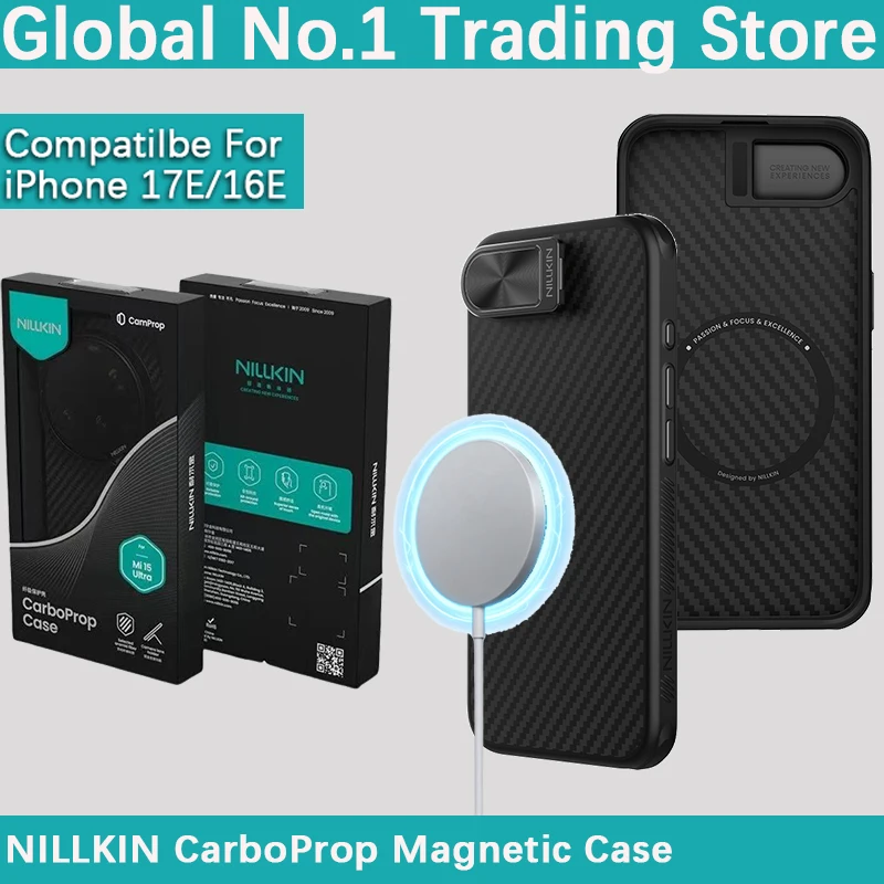

Чехол NILLKIN CarboProp с магнитной крышкой для объектива для iPhone 17E/16E, с креплением, из кевларового арамидного волокна, противоударный, с воздушной подушкой