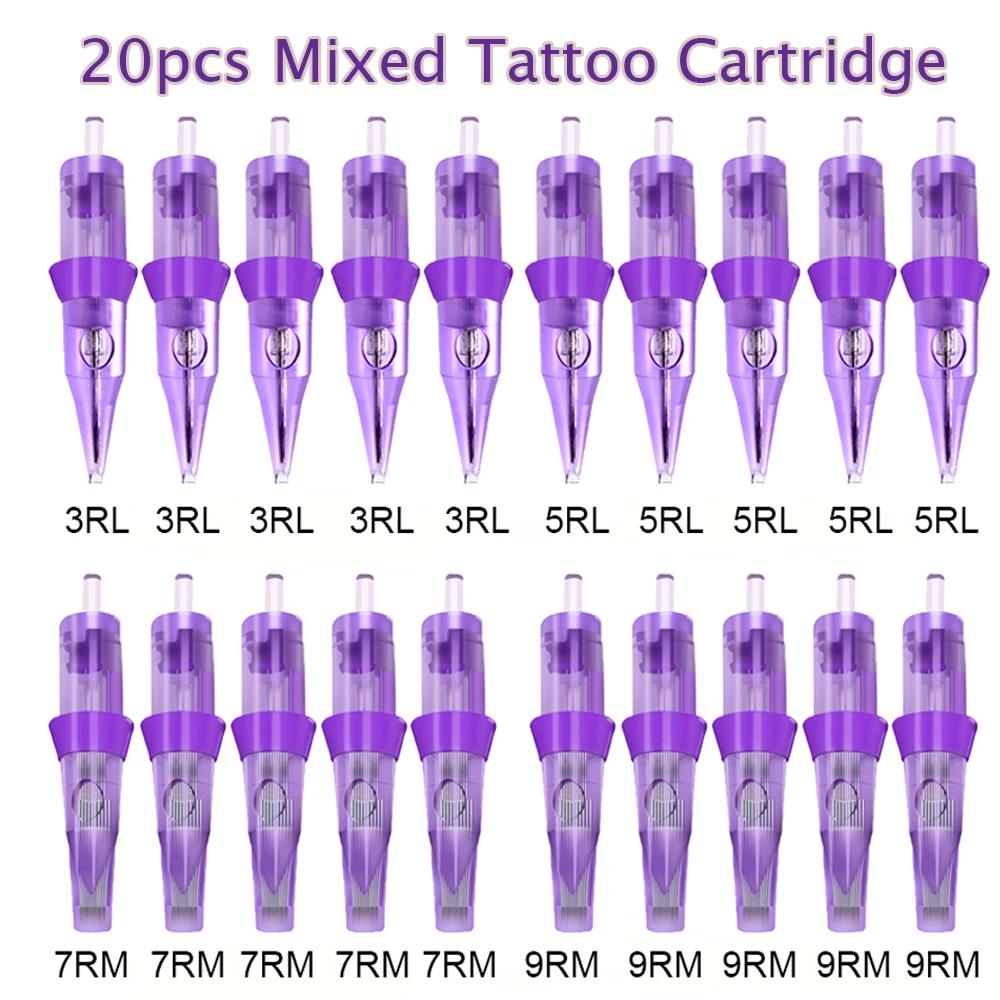 20pcs/box Tattoo Needle Cartridge Mixed 3RL 5RL 7RM 9RM Disposable Eyebrow Tattoo Cartridge Needle For Rotary Tattoo Machine