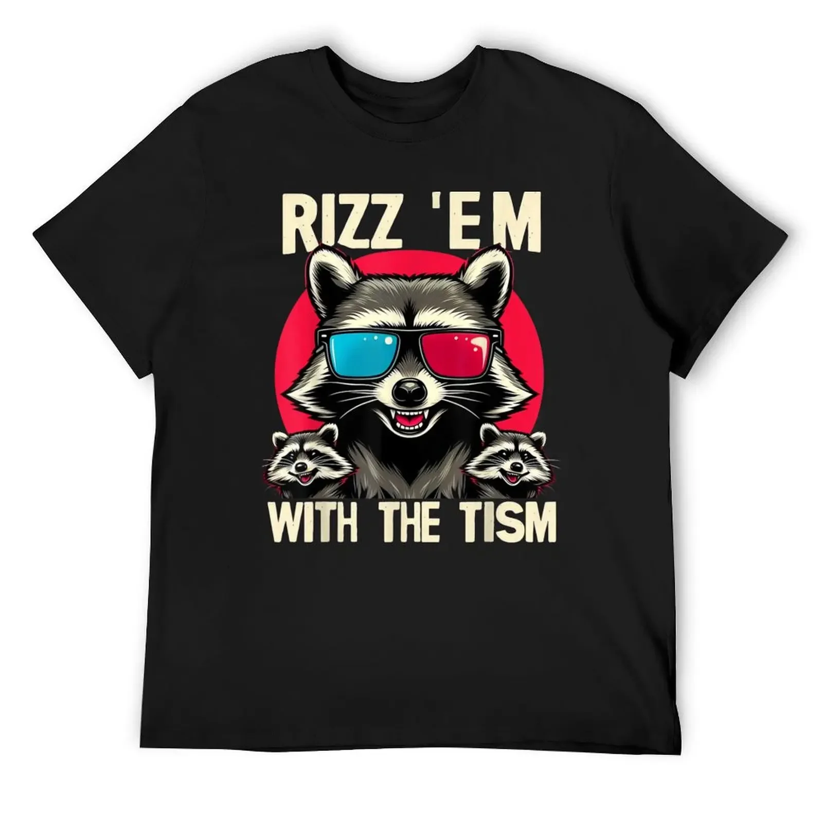 

Rizz Em With The Tism Retro Vintage Raccoon T-Shirt cotton graphic tees man t shirt Aesthetic clothing t shirts for men