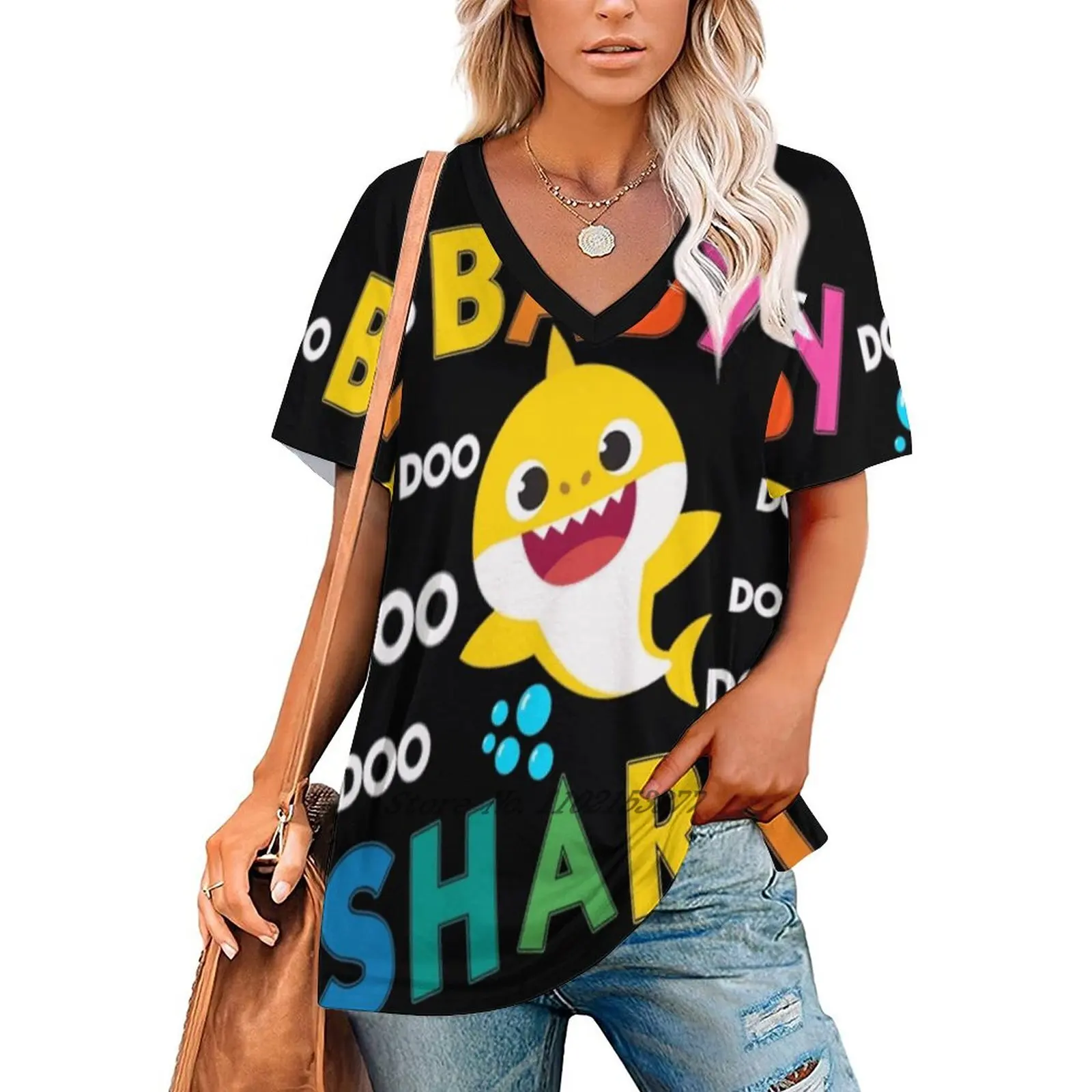 Doo Doo Doo Women V Neck T-Shirt Casual Sexy T Shirts Hollow Out Zipper Pullover Top Big Brother Big Brother Shark Brother Doo