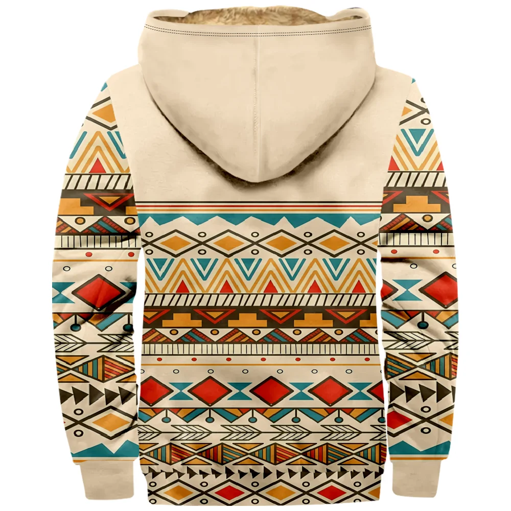 Aztec Graphic Vintage Hoodie 3D Long Sleeve Zipper Sweatshirt Stand Collar Coat Women Men Winter Clothes