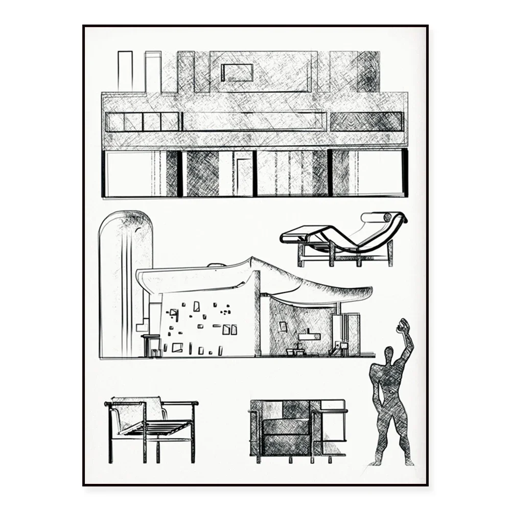 مطبوعات التصميم المعماري Le Corbusier، ملصقات المعرض Louwig Mies van der Rohe، ديكور منزلي بسيط