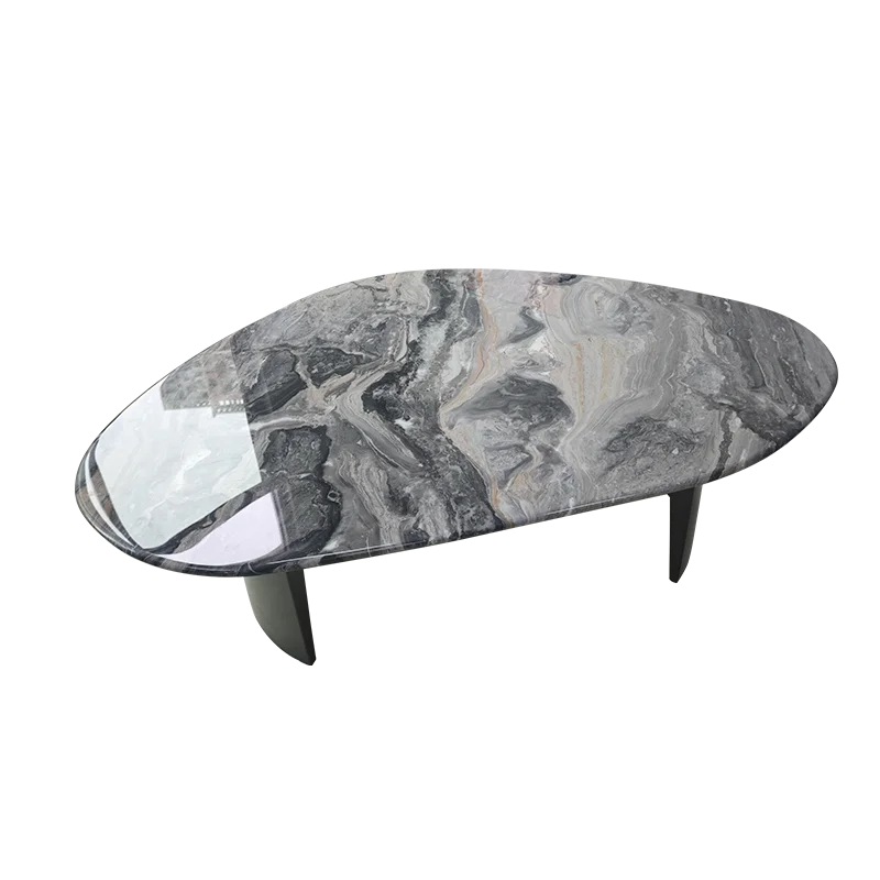 Natural Marble Coffee Table for Living Room Office, Modern Luxury Metal Base Oval Center Table