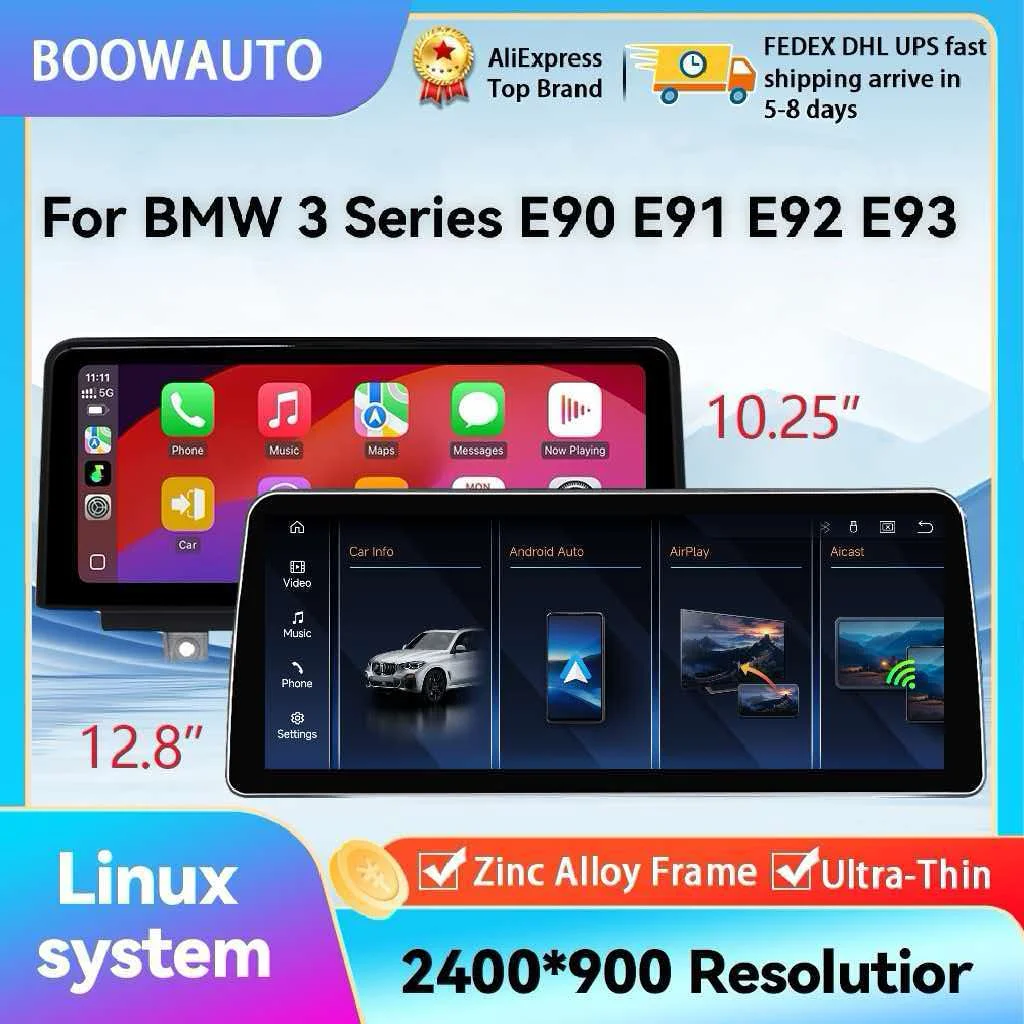BOOWAUTO Linux System 10.25 12.8inch 2400X900 Resolution For BMW 3Series M3 E90 E91 E93 Wireless CarPlay Android  Auto player