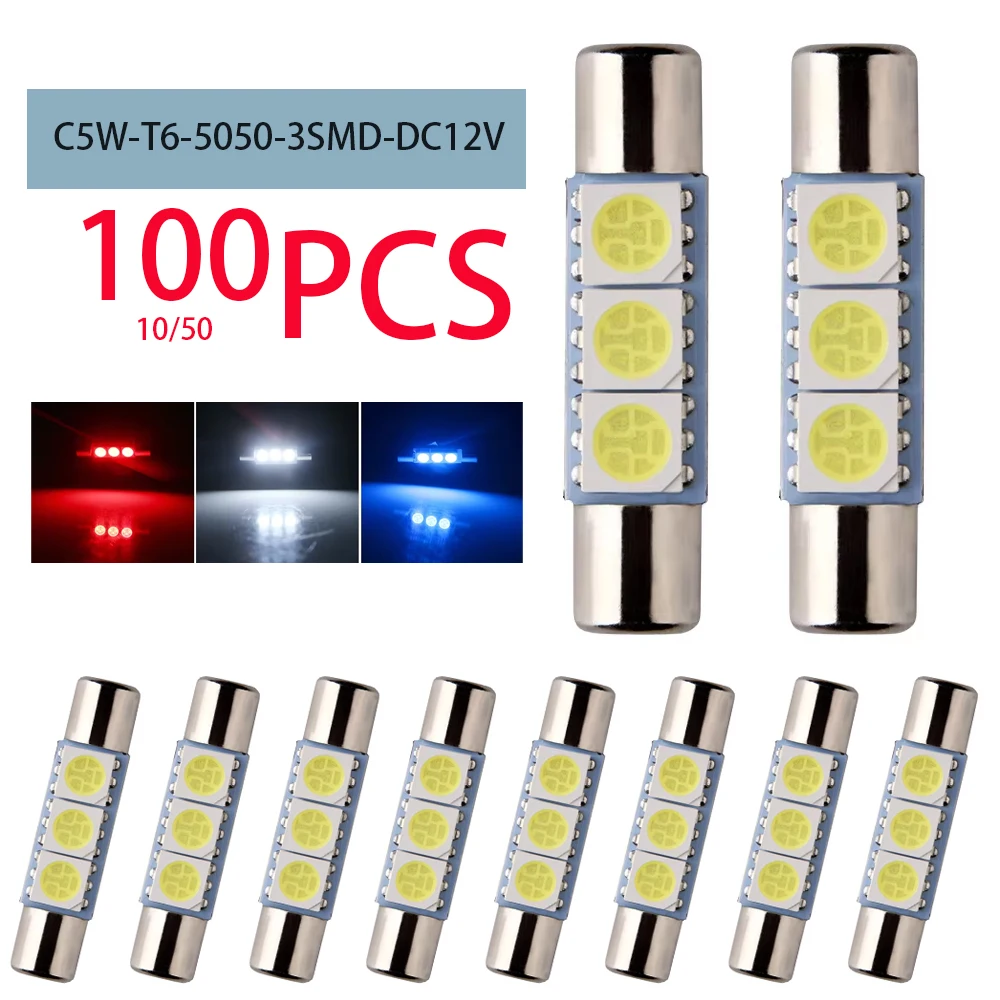 

C5W Bulbs T6 28mm 31mm LED License Plate Light Dome Festoon Mirror Vanity Lights for Vehicle Automotive White Blue Red