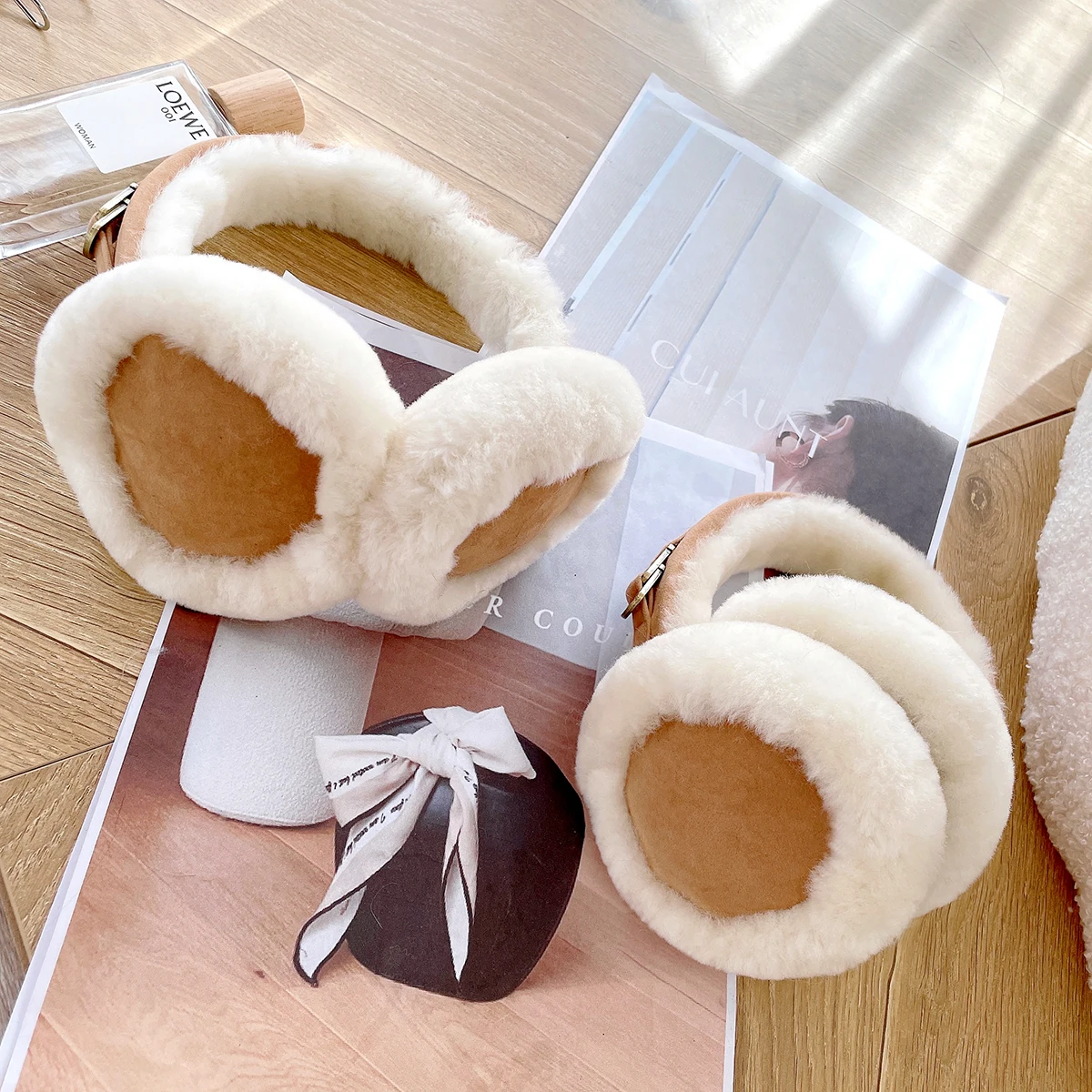 Natural Wool Ear Warmer Winter Sheepskin Ear Muffs for Women Soft Warm Solid Earflap Outdoor Cold Protection EarMuffs Ear Cover