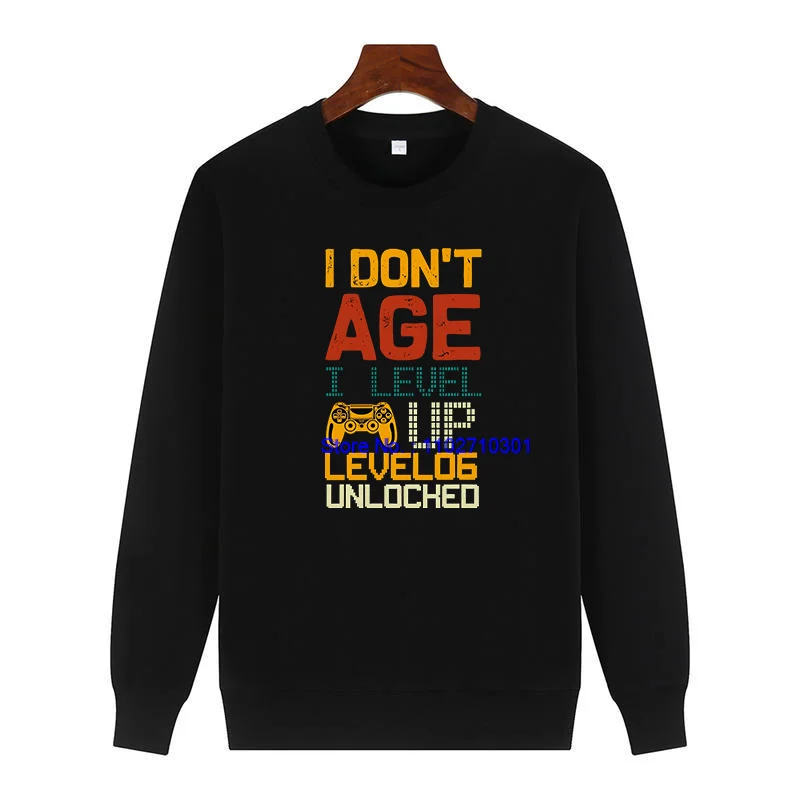I Don't Age I Level Up Level 6 Unlocked Printed Sweater Crew Neck Fleece Pullover Suitable For All Ages Men's Winter Sweater