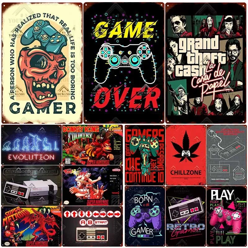 Funny Gamer Metal Signs Plaque Metal Vintage Tin Sign Retro Video Game Poster For Home House Club Game Room Man Cave Wall Decor