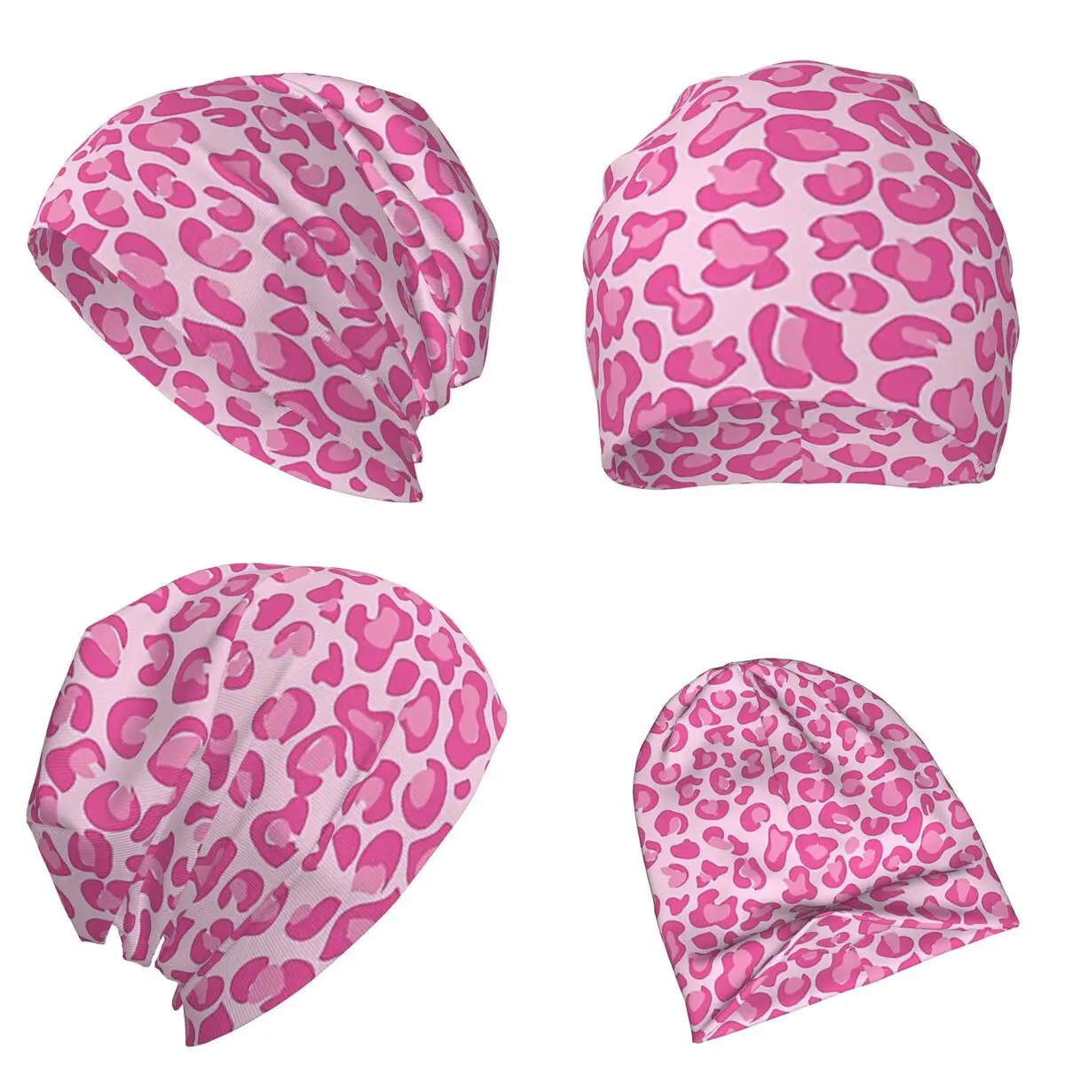 الوردي ليوبارد طباعة الدافئة محبوك قبعة الأزياء بونيه قبعة الخريف الشتاء في الهواء الطلق بيني القبعات للجنسين الكبار