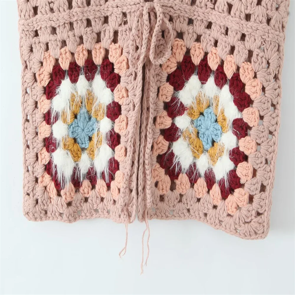 2025 New European and American style new women's clothing ethnic style exotic style handmade grandmother grid cardigan tie up