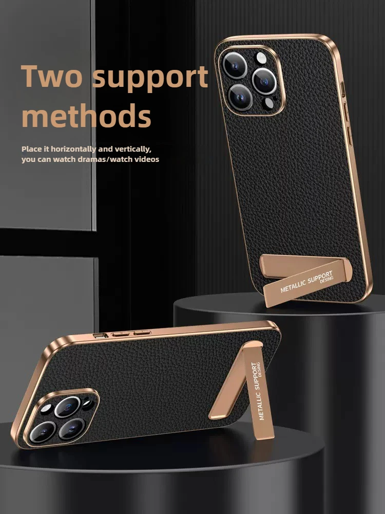 

Genuine leather for iPhone 16 Pro Max Case New all-inclusive anti-drop business leather with bracket Case for iPhone 15 Pro Max