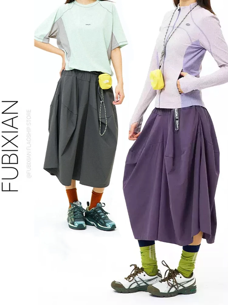 Outdoor Mountain Series Elastic Waist Wide Leg Work Pants Women's Summer New Style Seven-Foot Skirt Pants Breathable Waterproof
