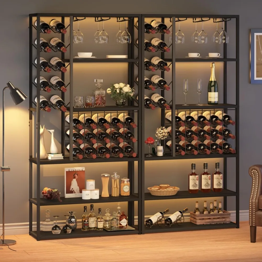 Armoire de bar à vin haute, armoire française industrielle à 5 niveaux avec porte-verre et rangement du vin, armoire de café en métal de ferme