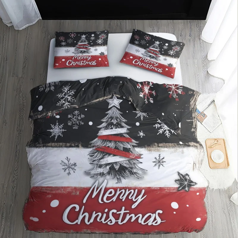 

Merry Christmas California King Bed, Snowflake Tree Quilt Cover and Bedroom Decoration, 2 Pillowcases and 1 Quilt Cover