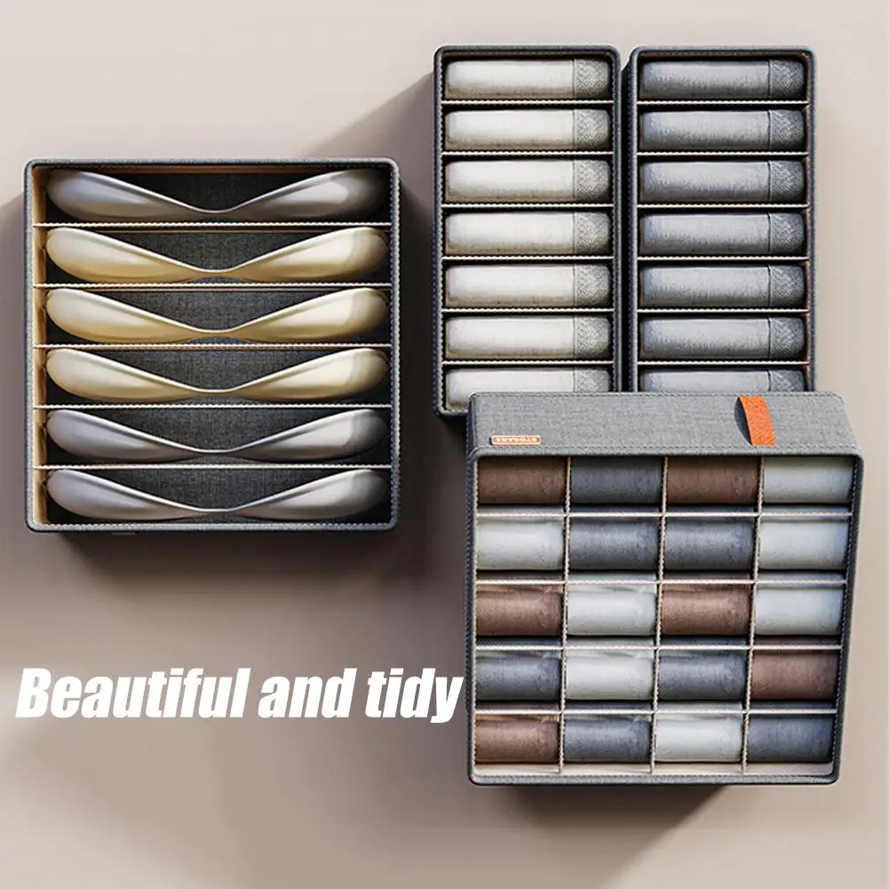 6/7/20 Grids Underwear Storage Box Dark Grey Socks Bra Organizer Drawer Division Multi-functional Household Wardrobe