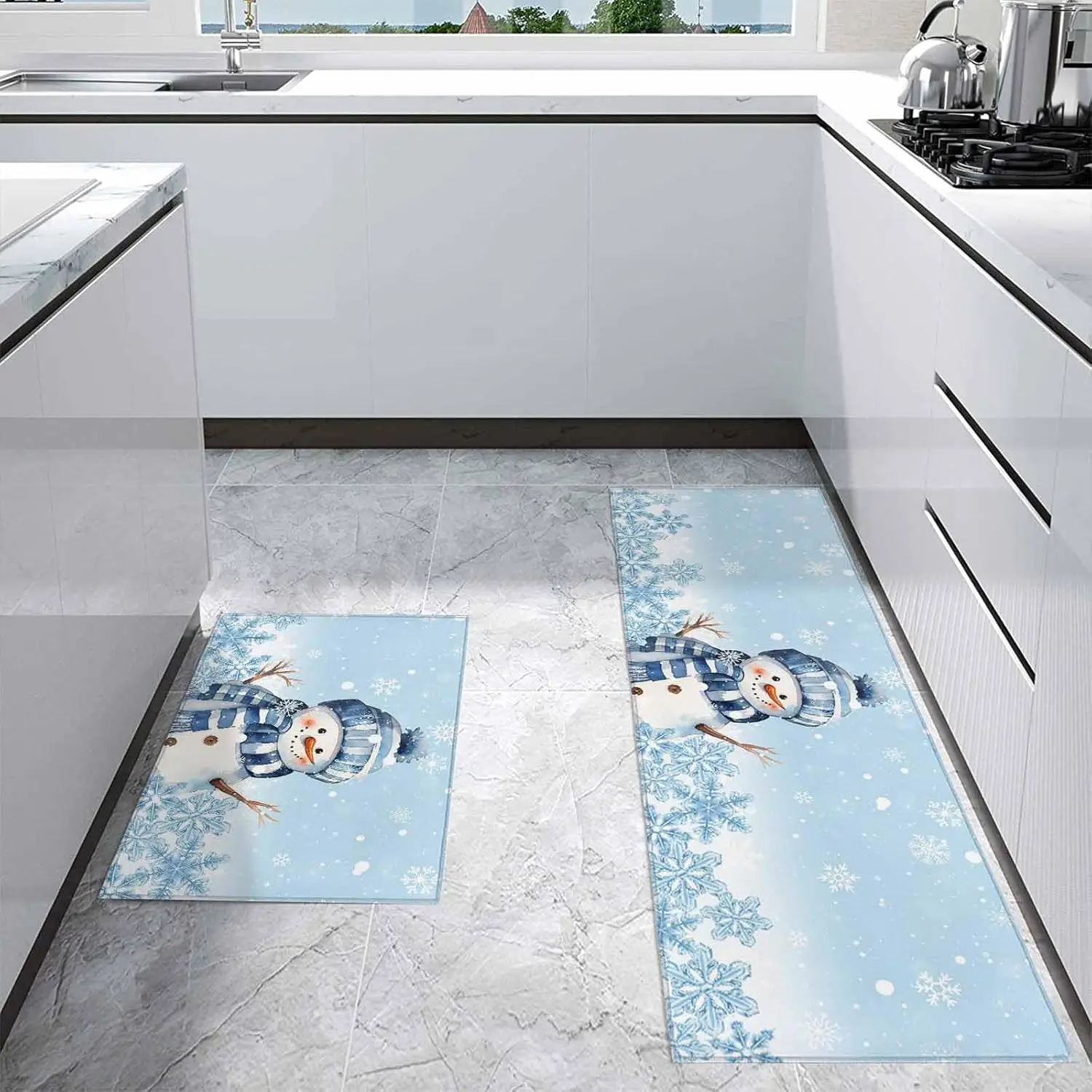 Christmas Snowman Snowflake Kitchen Mat Doormat Decor Winter Holiday Corridor Balcony Rugs Bathroom Non Slip Foot Mat Xmas Decor