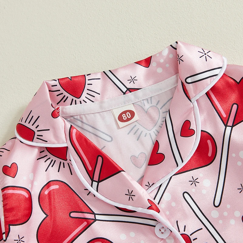 Conjunto de pijamas para el Día de San Valentín para niñas, camisas de manga larga con estampado de corazón, Tops, pantalones largos, traje de salón de 2 piezas, ropa de dormir