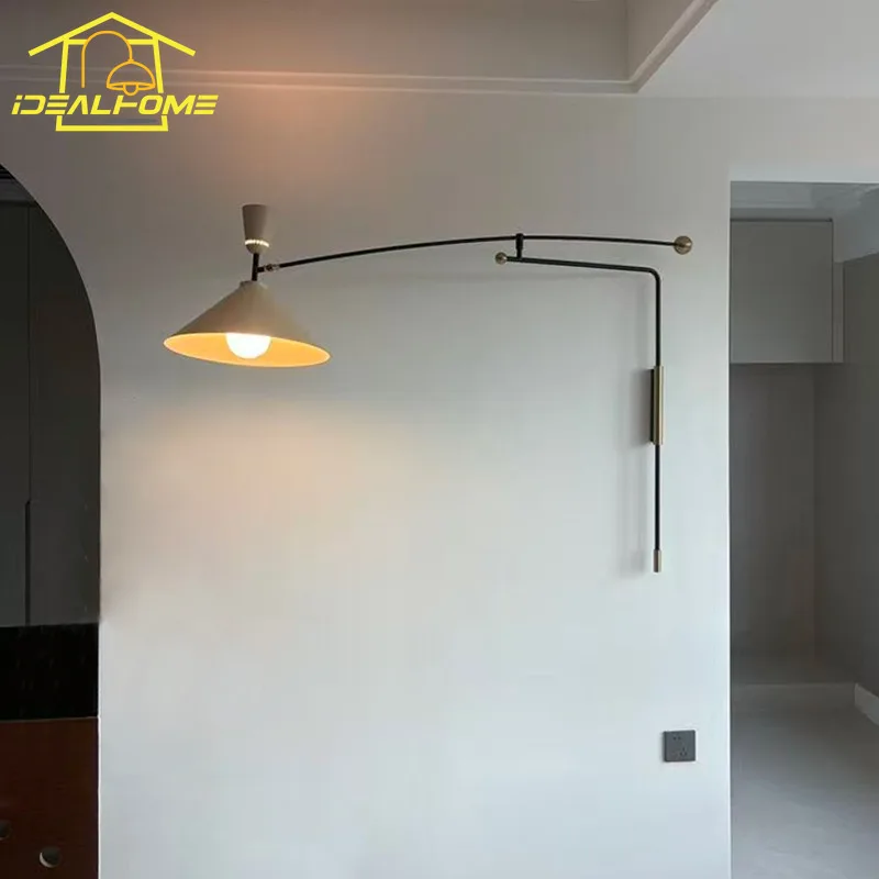 Designer Modern Long Pole Swing Arm Wall Lamp LED E27 Minimalist Adjustable Wall Mounted Bedroom Bedside Living Room Background