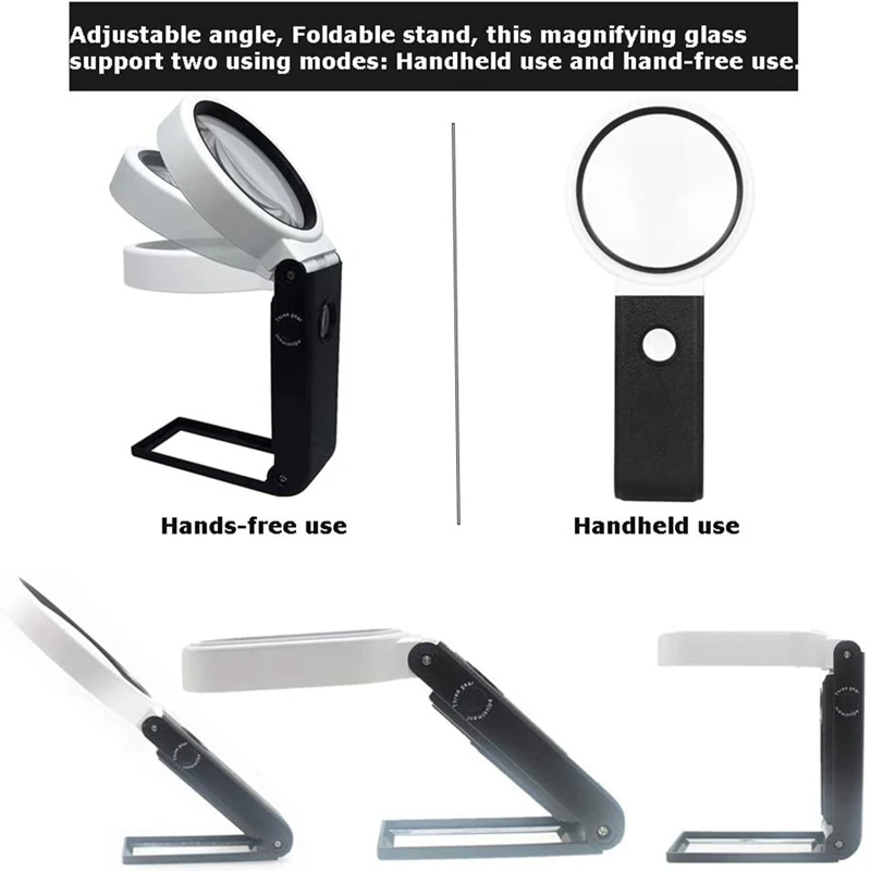 Magnifying Glass With Light And Stand, Hands Free Handheld 6X 25X Adjustable Folding Magnifier With Led Lighted