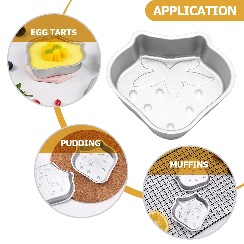 

4Pcs Strawberry-Shaped Pudding Molds Premium Non-Stick Carbon Steel Baking Molds for Cake Flan Jelly Dessert Making Tools