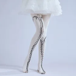 Meia-calça impressa personalizada para mulheres, espinha, osso, zíper, engraçado, padrão, gostosa, punk, gótica, chique, sexy calças justas