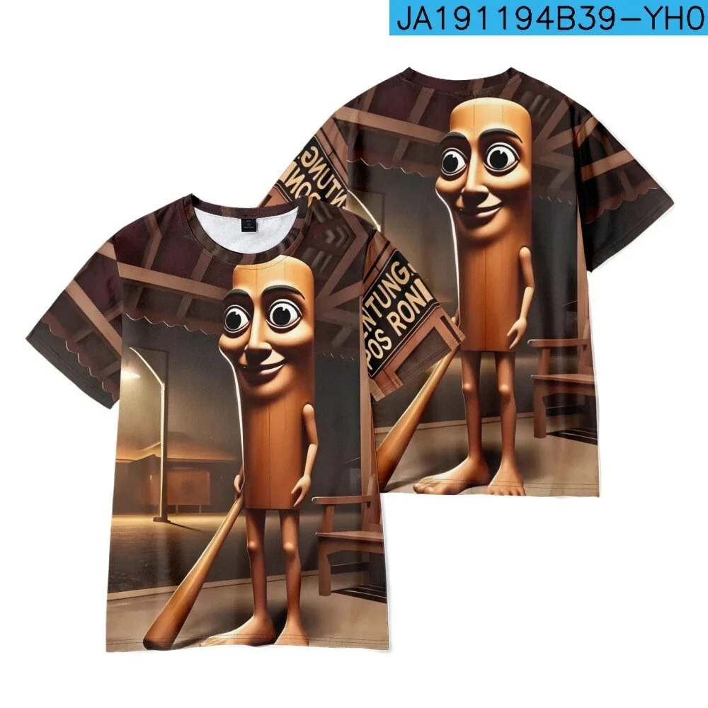 New AI Fashion Tung Tung Tung Sahur Italian Brainrot Cartoon Print T-shirt Children's Sports Breathable Clothing Boys 3D Clothes