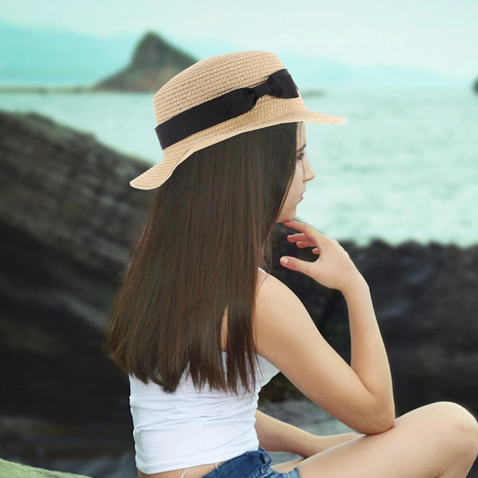 

Straw Sun Hat Women Beach Bucket Summer Gardening Wide Brim Boater Foldable UV Protection Ocean Travel Straw Hats