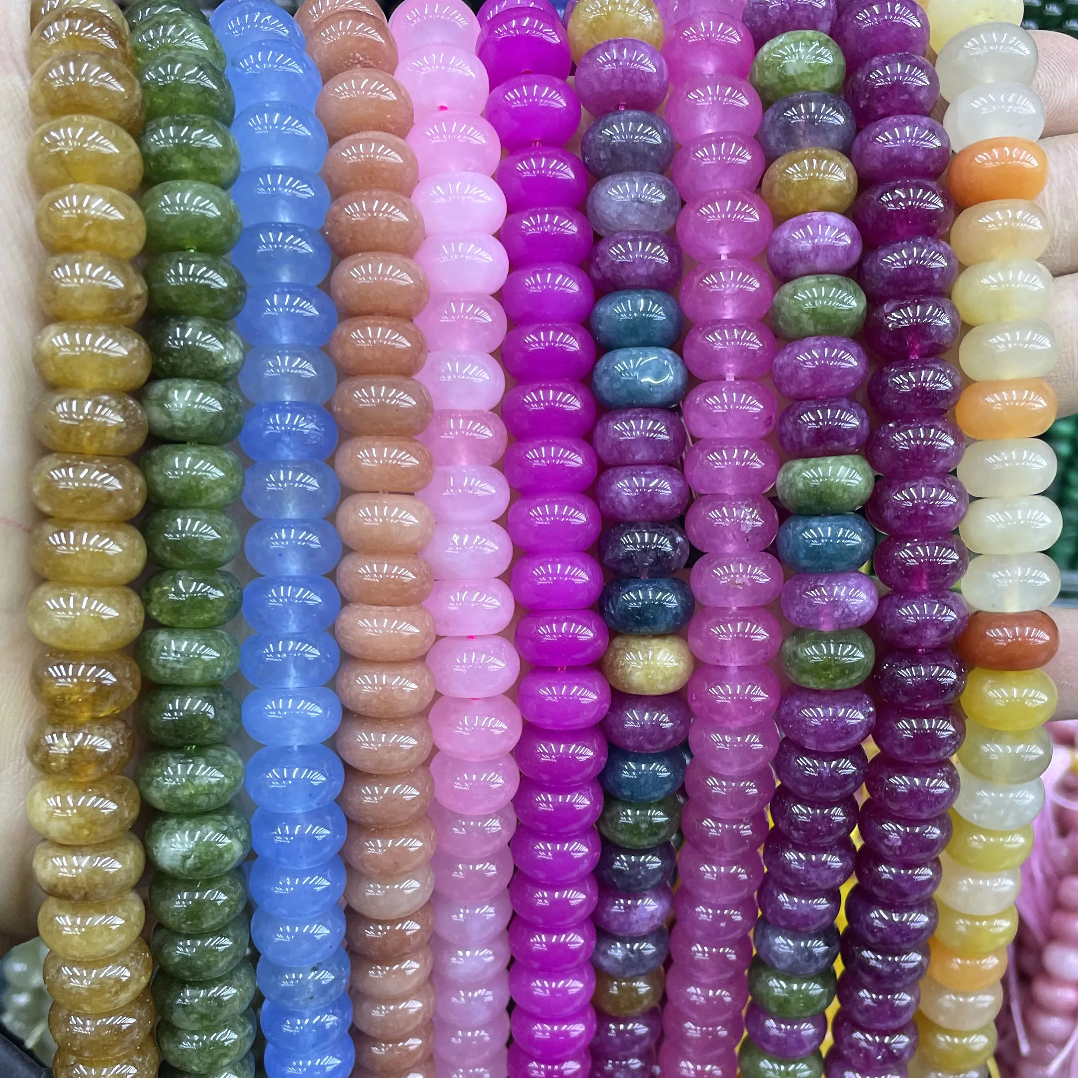 6X10MM Natural Stone Rondelle Tourmaline Angelite Chalcedony Loose Spacer Beads For DIY Making Bracelets Necklace Accessorie