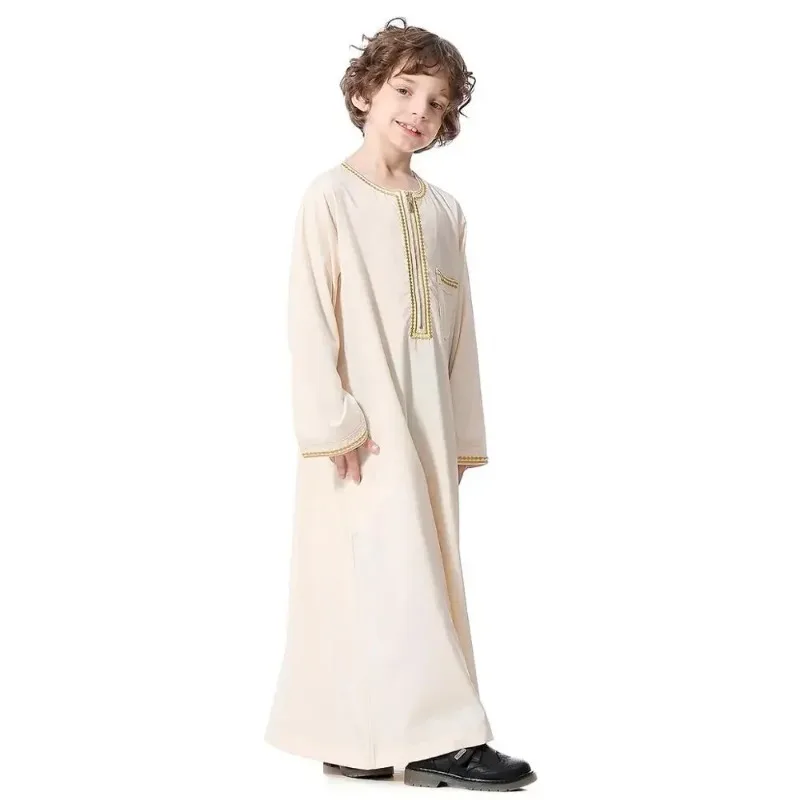 Crianças muçulmanas abaya jubba thobe menino vestido longo islâmico ramadan crianças caftan robe dubai árabe kaftan arábia saudita serviço de adoração