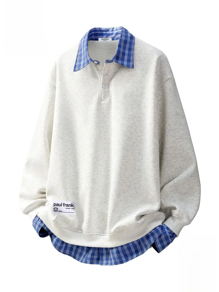 

PaulFrank Loose Casual Men's Hoodie irt Collar Patchwork Sweatirt Autumn Trendy Brand Comfortable Long Sve Cotton Poly...