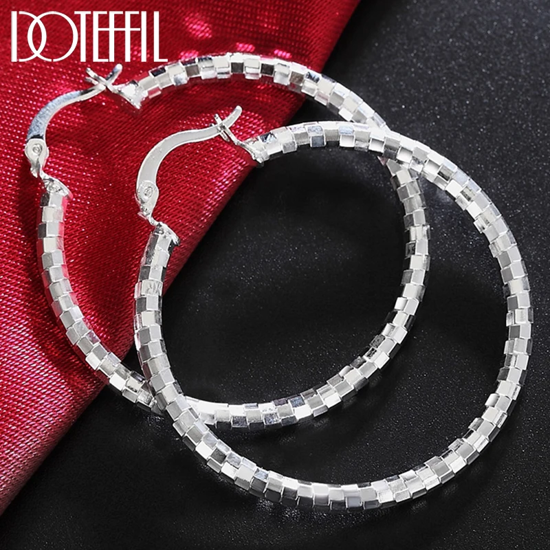 DOTEFFIL 925 Sterling Silver Square 40mm Circle Hoop Earrings For Women Lady Best Gift Fashion Charm Engagement Wedding Jewelry