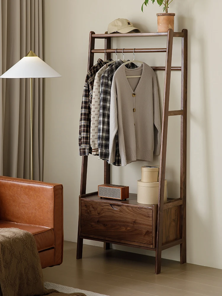 North America Black Walnut Wood Cloth Hanger Nordic Bedroom Floor Solid Wood Coat and Hat Rack Living Room Shelf