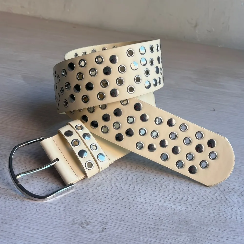 Versatile Rivet Wide Belt Heavy-Duty Design Personalized Punk Studded Belt Multiple Holes Adjustable Retro-style Decorative Belt